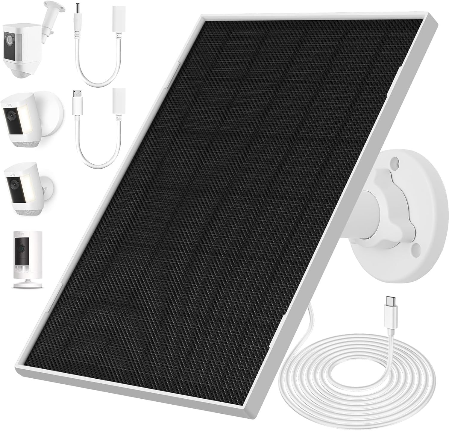 Versatile 6.5W Solar Charger for Security Cameras with Type-C & Micro USB Ports