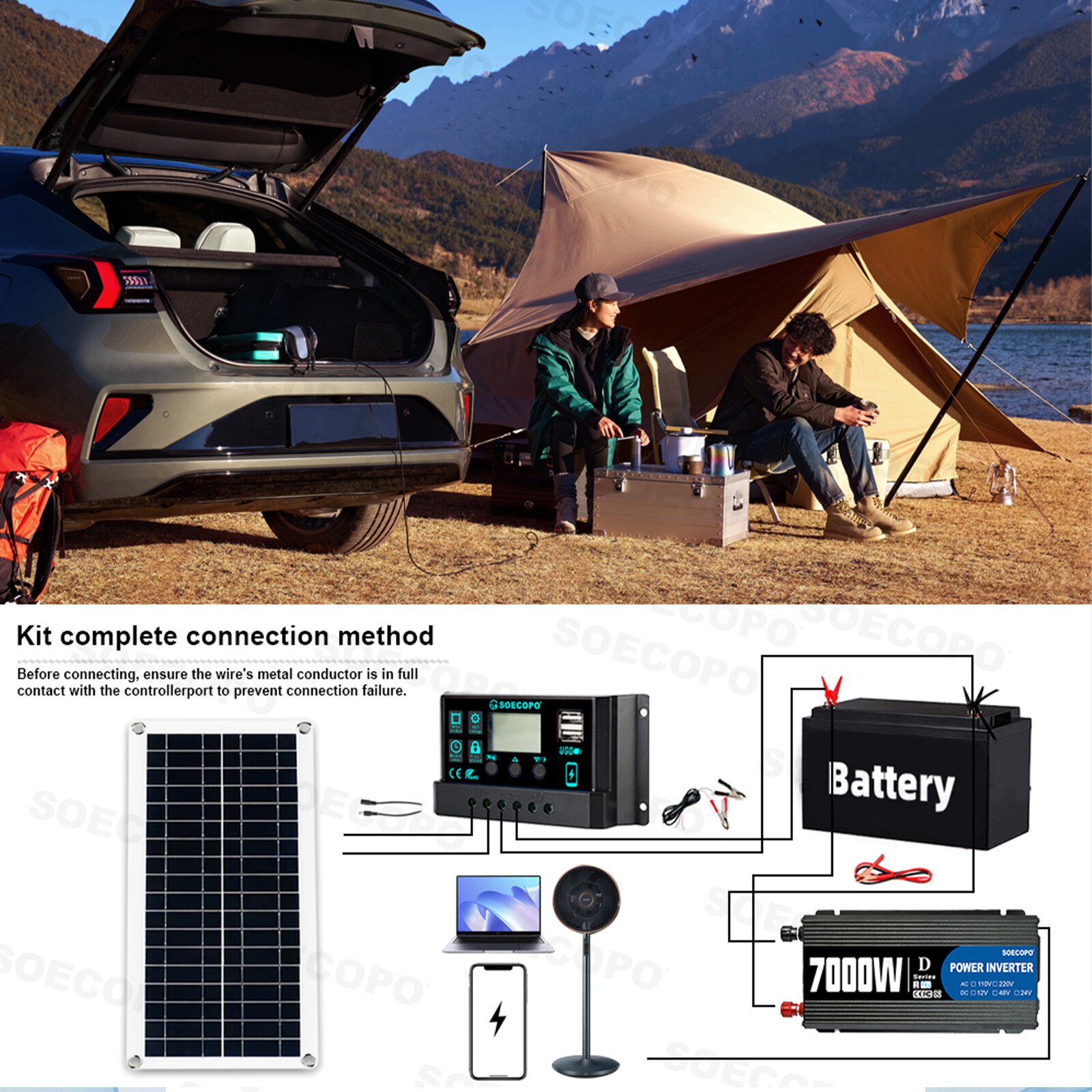 7000W Complete Solar Panel Kit Solar Power Generator 100A 110V/220V Home Syste