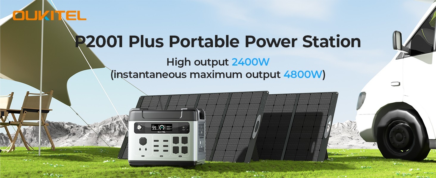 LiFePO4 2400W OUKITEL Emergency 2048Wh Solar Generator Portable PowerStation UPS