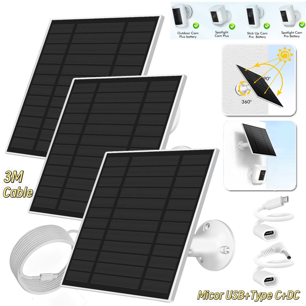 Solar Panel Charging for Outdoor Ring Security Camera Doorbell Battery Charger