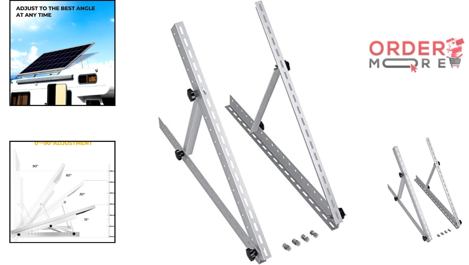 28in Adjustable Aluminum Solar Panel Mount Brackets for RV Boat Off-Grid Use