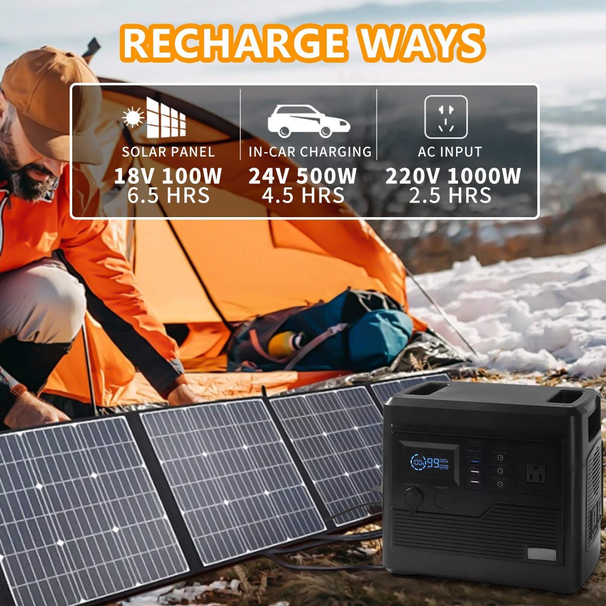 Portable Power Station 1000Wh LiFePO4 Battery Solar Generator for Camping RVTrip