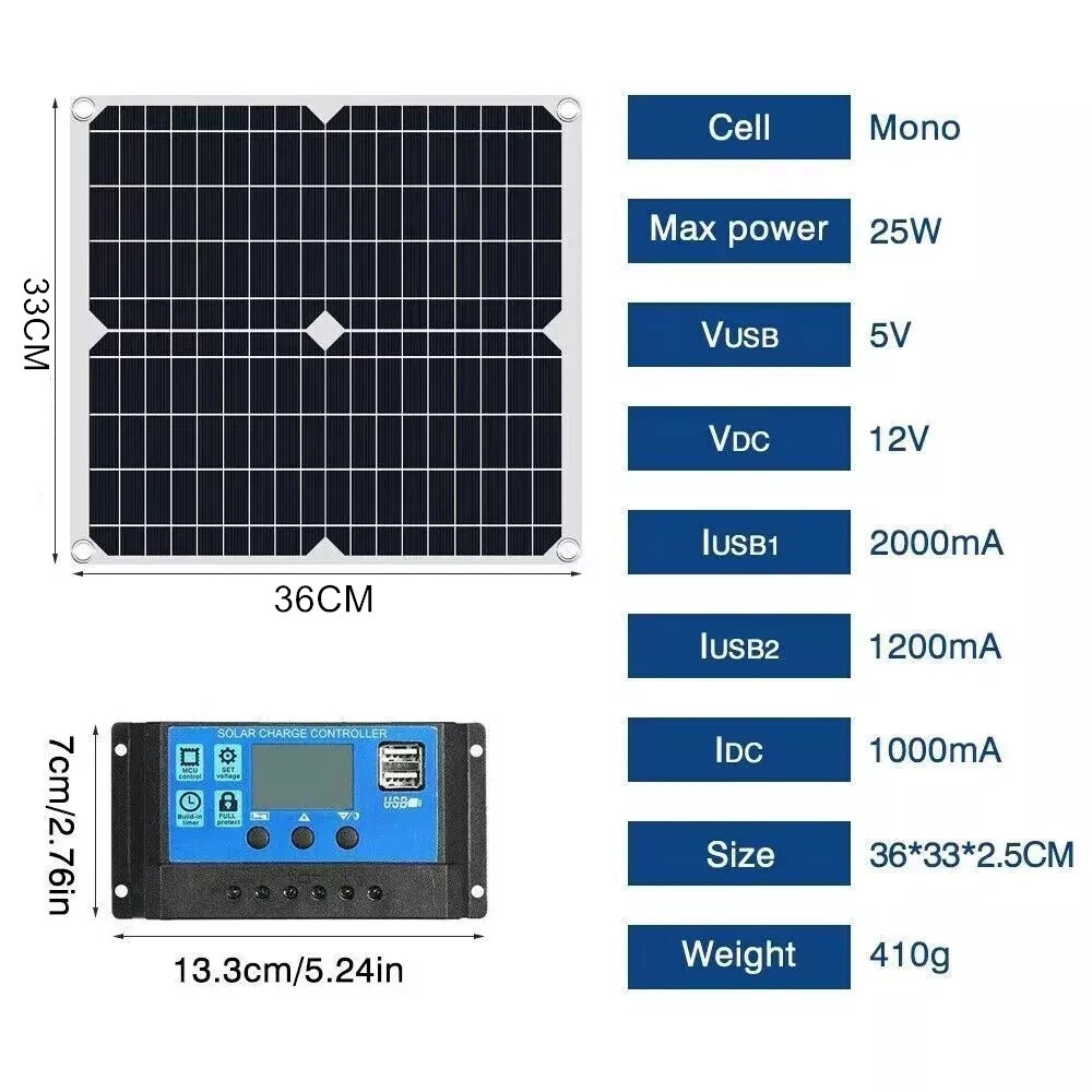 20W Solar Panel Kit 10A 12V Battery Charger w/ Controller Caravan Boat RV 1Pack