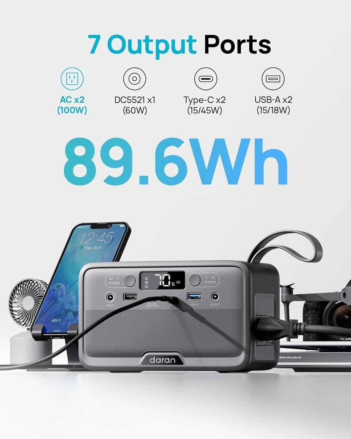 Portable Power Station 89.6Wh LiFePO4 Battery – Ideal for Camping & Home Use