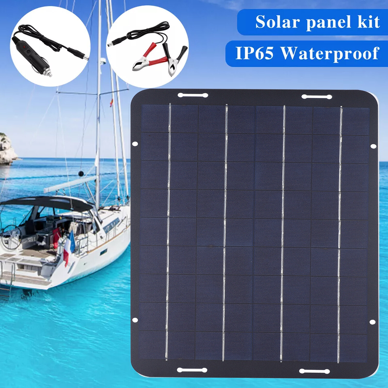 60W Solar Panel 18V Trickle Charger Battery Charger Kit Maintainer Boat Car RV