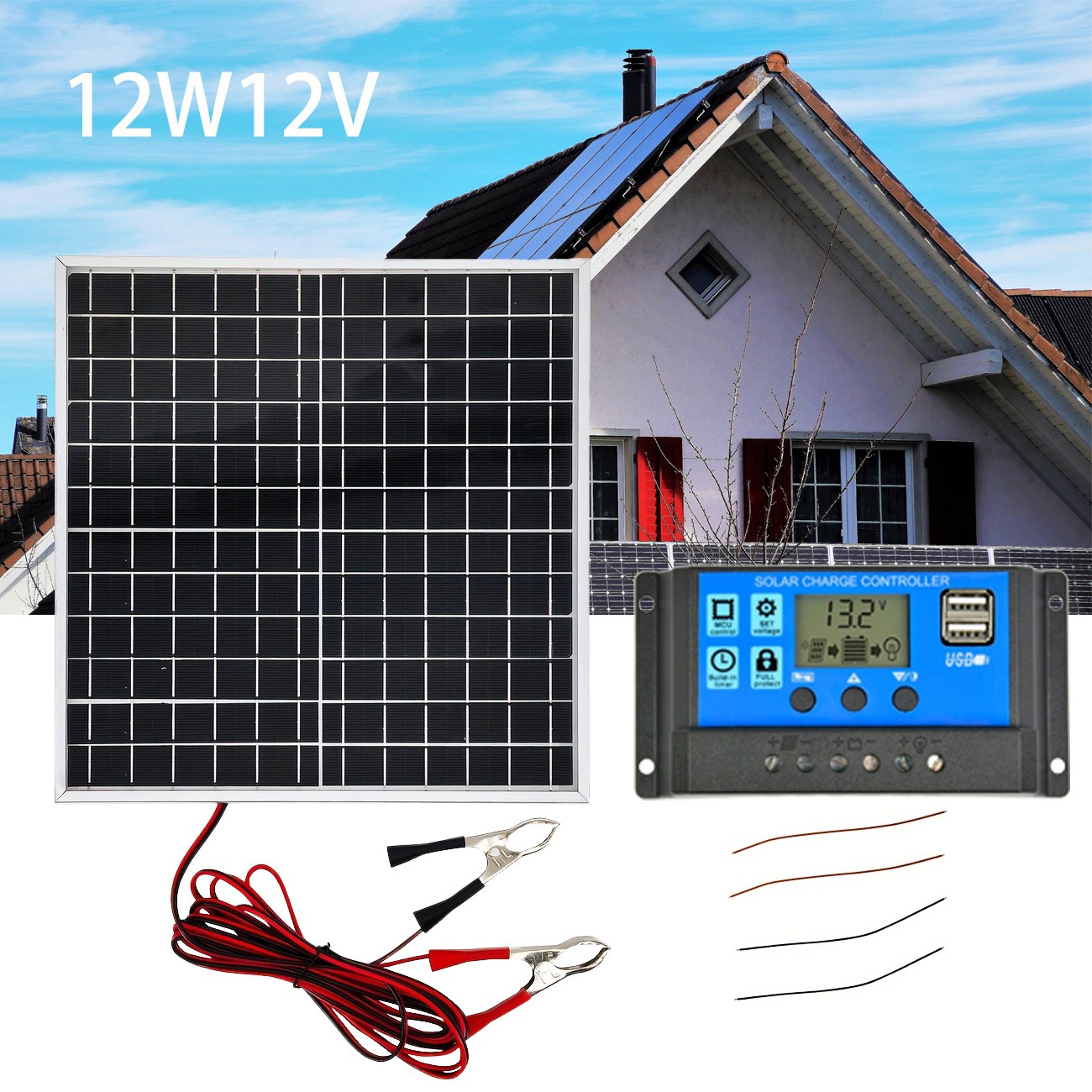 18V USB Solar Panel Kit, 100A Charging Controller for Car Boat RV