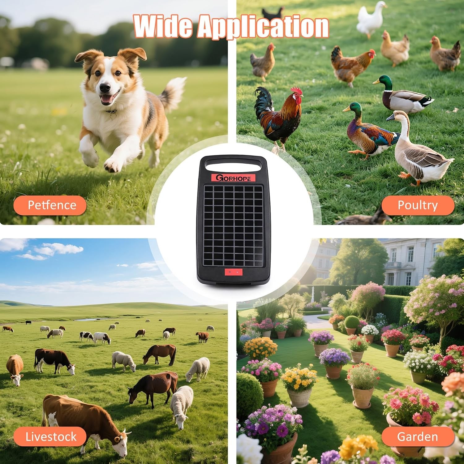10 Miles Solar Electric Fence Charger with Short Circuit Alarm,0.18J Solar Power