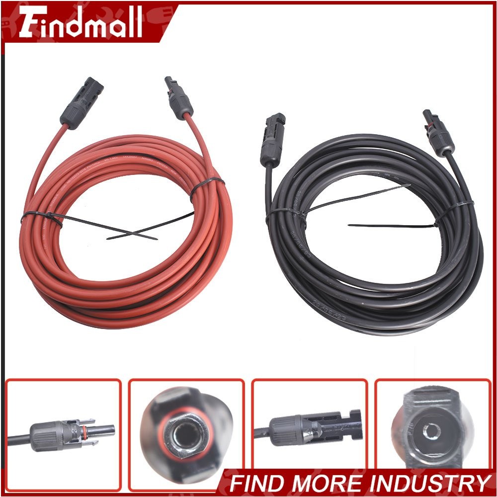 Findmall 10AWG Black + Red 30FT Wire Connector Solar Panel Extension Cable