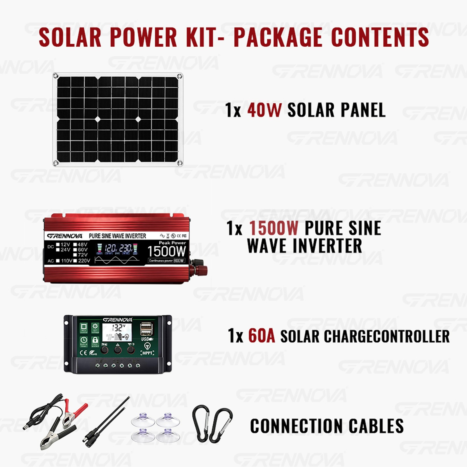 Grennova 1500W Solar Kit 40W Panel 60A MPPT Off-Grid Home Camping Backup