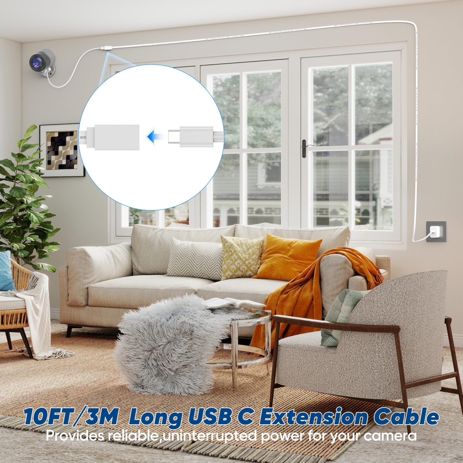 9.8ft USB-C Extension Cable, Waterproof Type C Male to Female Cord, 45W Charger