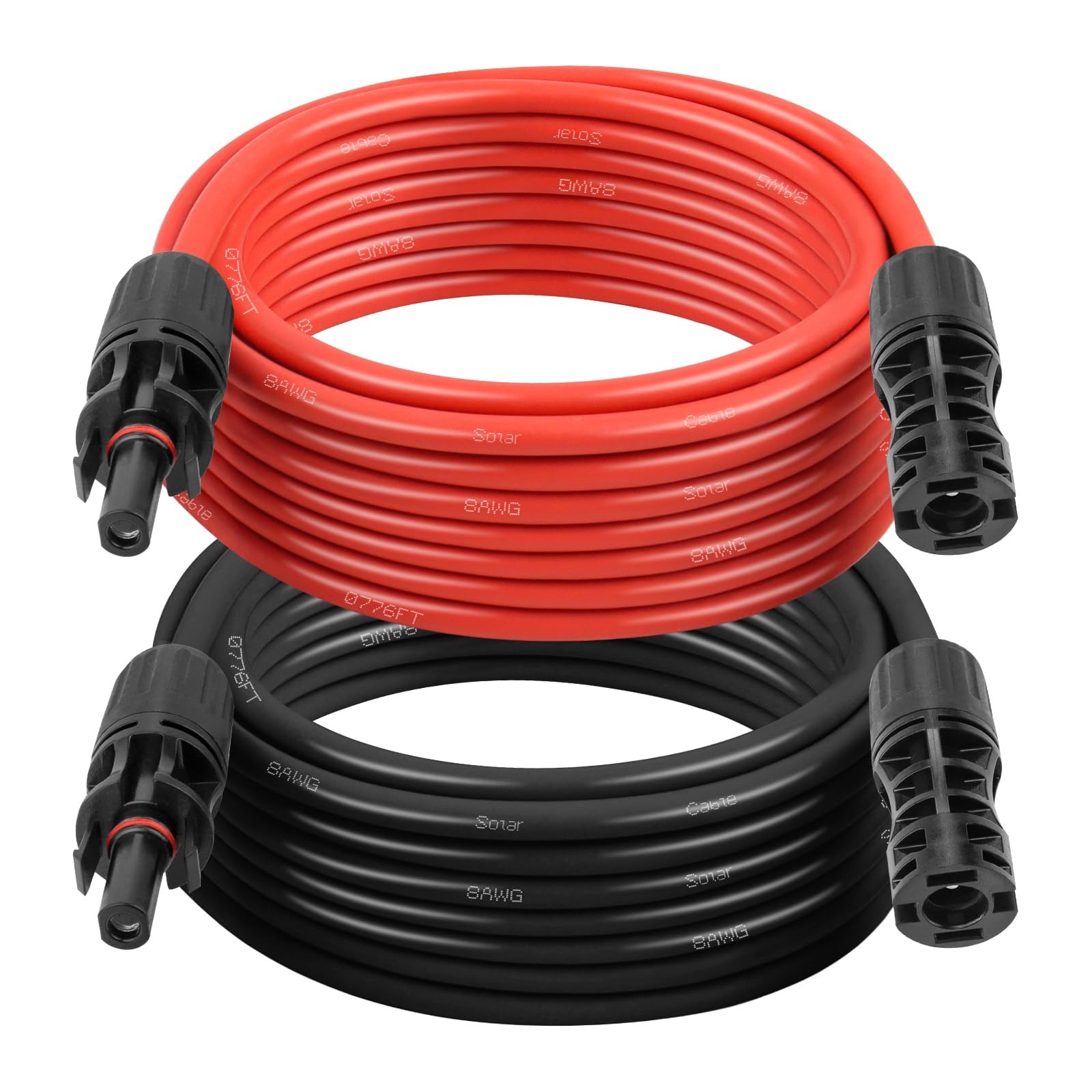 Solar Extension Cable 8AWG 20FT 2-Pack (Red + Black), PV Wire with Male/Female S