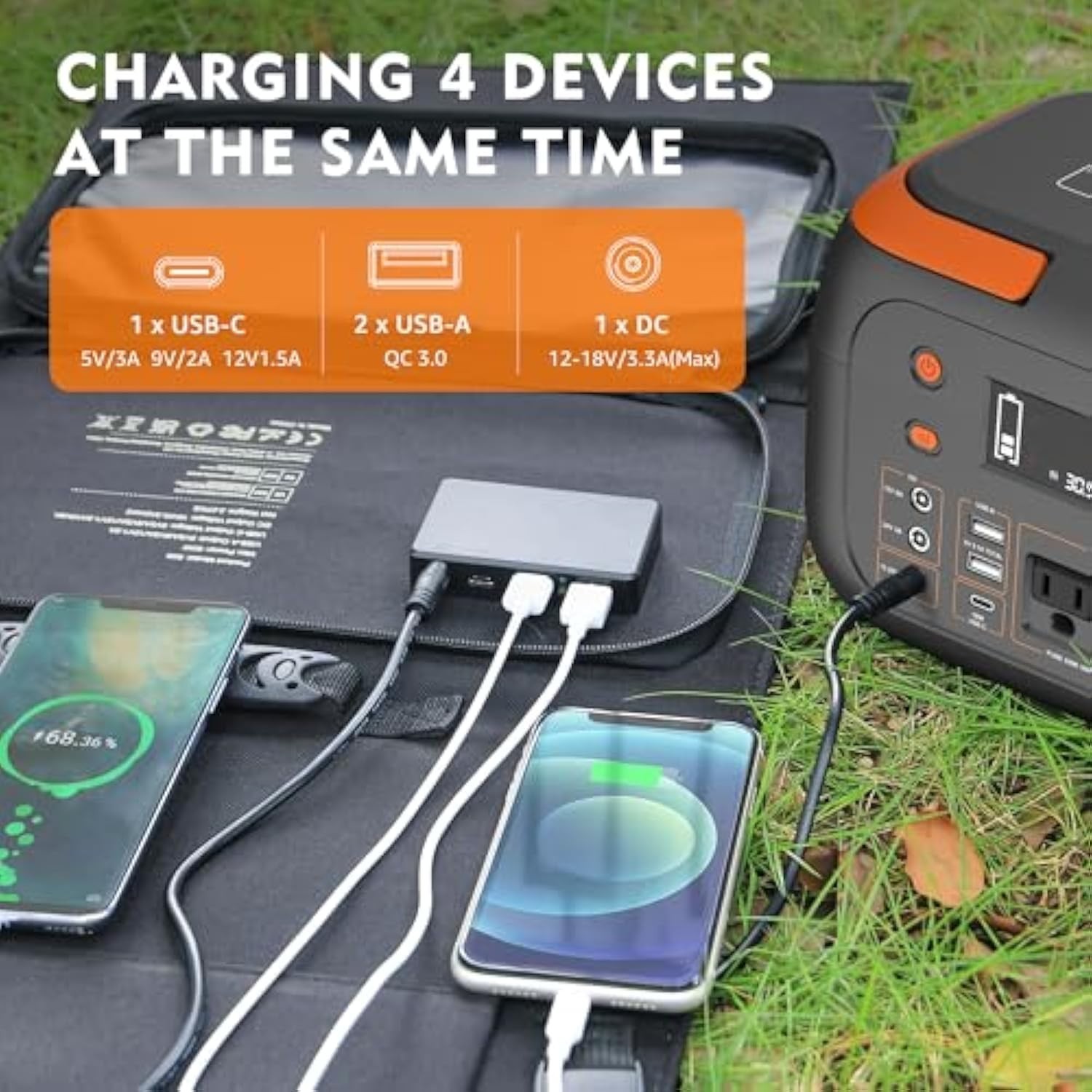 60W Solar Panel Power Station Foldable Charger with USB and 12-18V DC