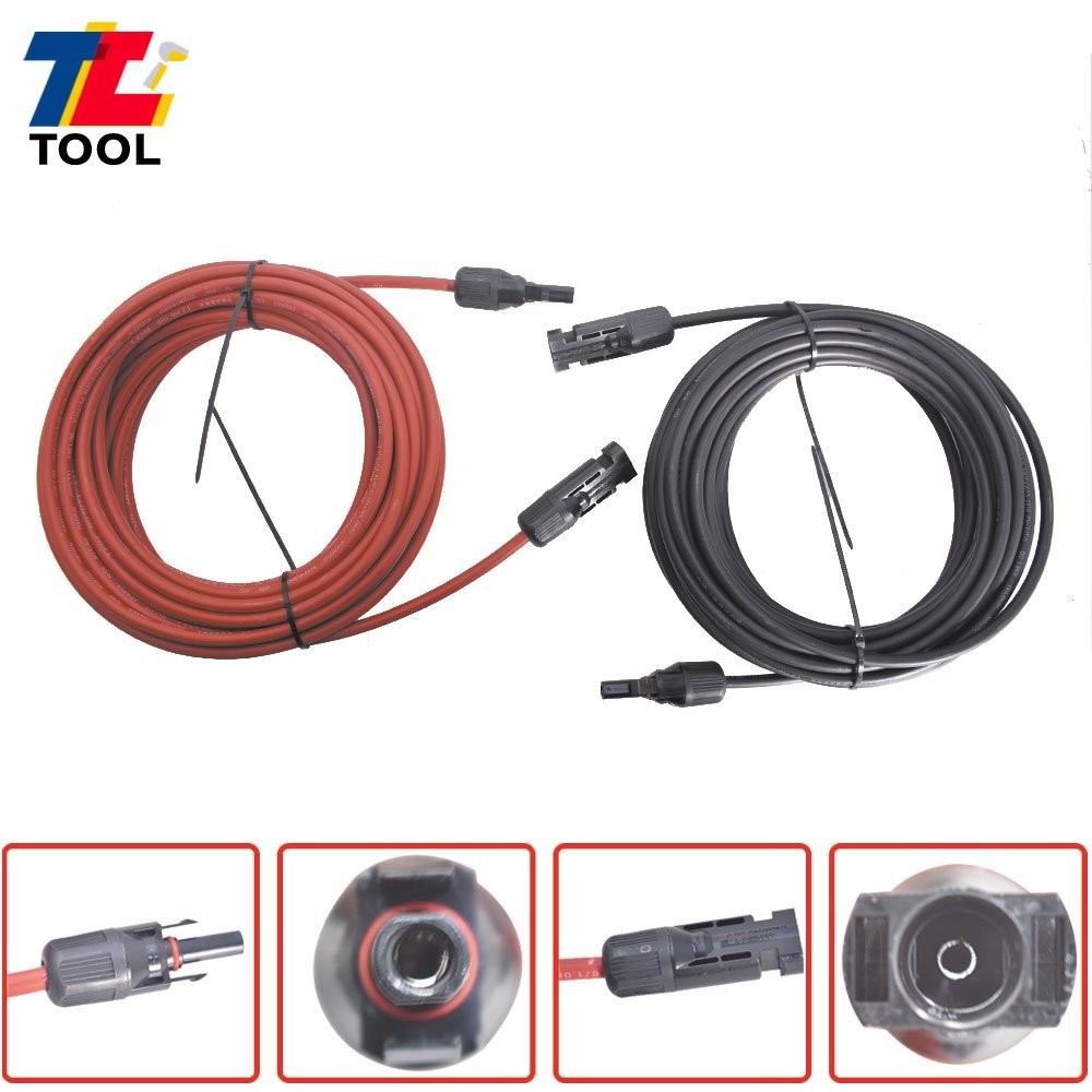 1 Pair 20ft 12AWG Black+Red Solar Panel Extension Cable Wire Connector