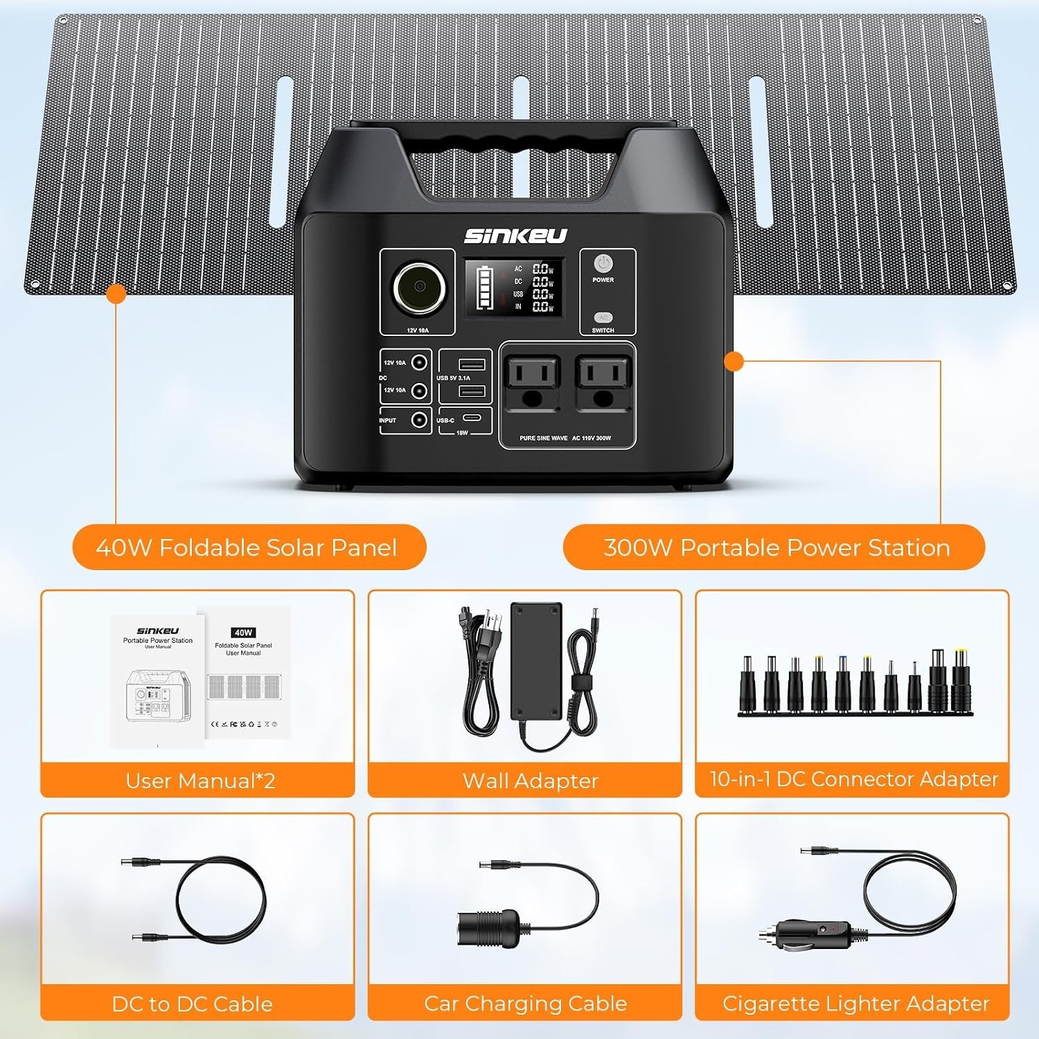 40W Solar Panel Included – 300W Portable Generator for Camping & Emergency Use