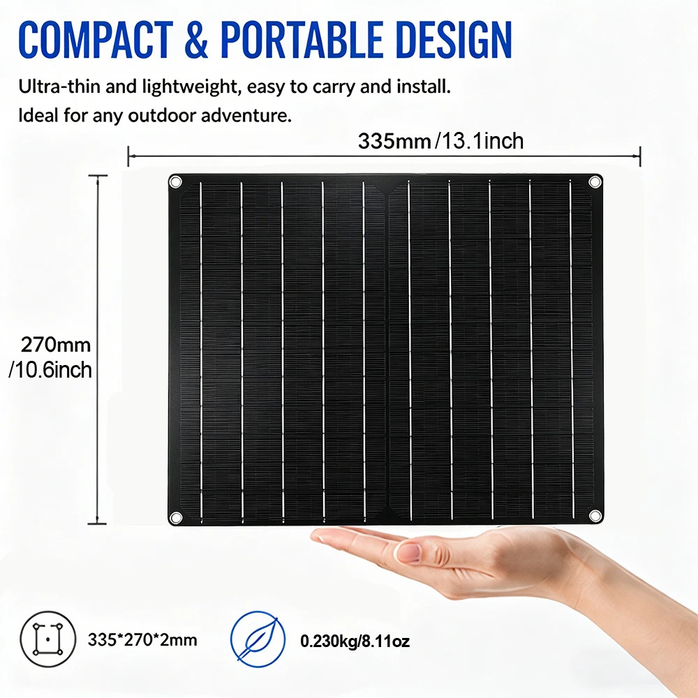 100W Portable Flexible Solar Panel Monocrystalline Waterproof, Dual USB & DC Out