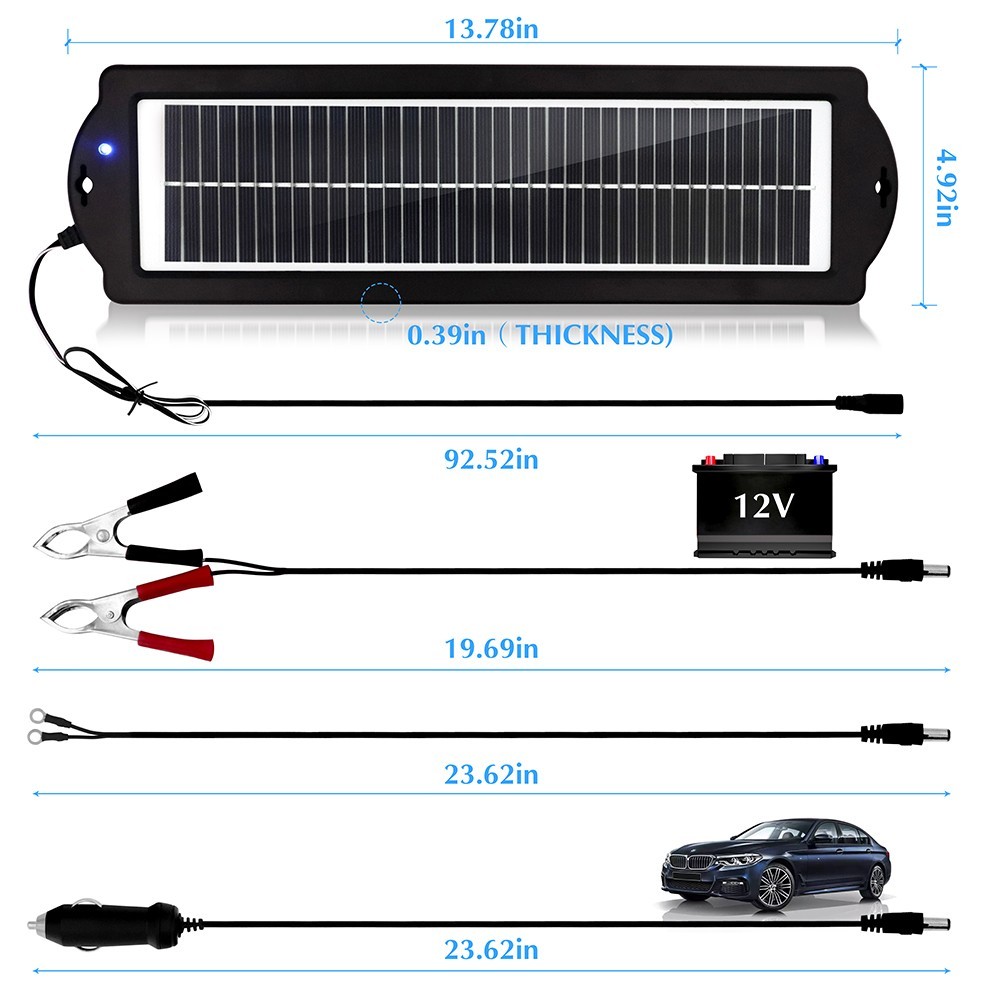 3W Solar Panel 12V Trickle Charger Battery Charger Kit Maintainer Boat Car RV