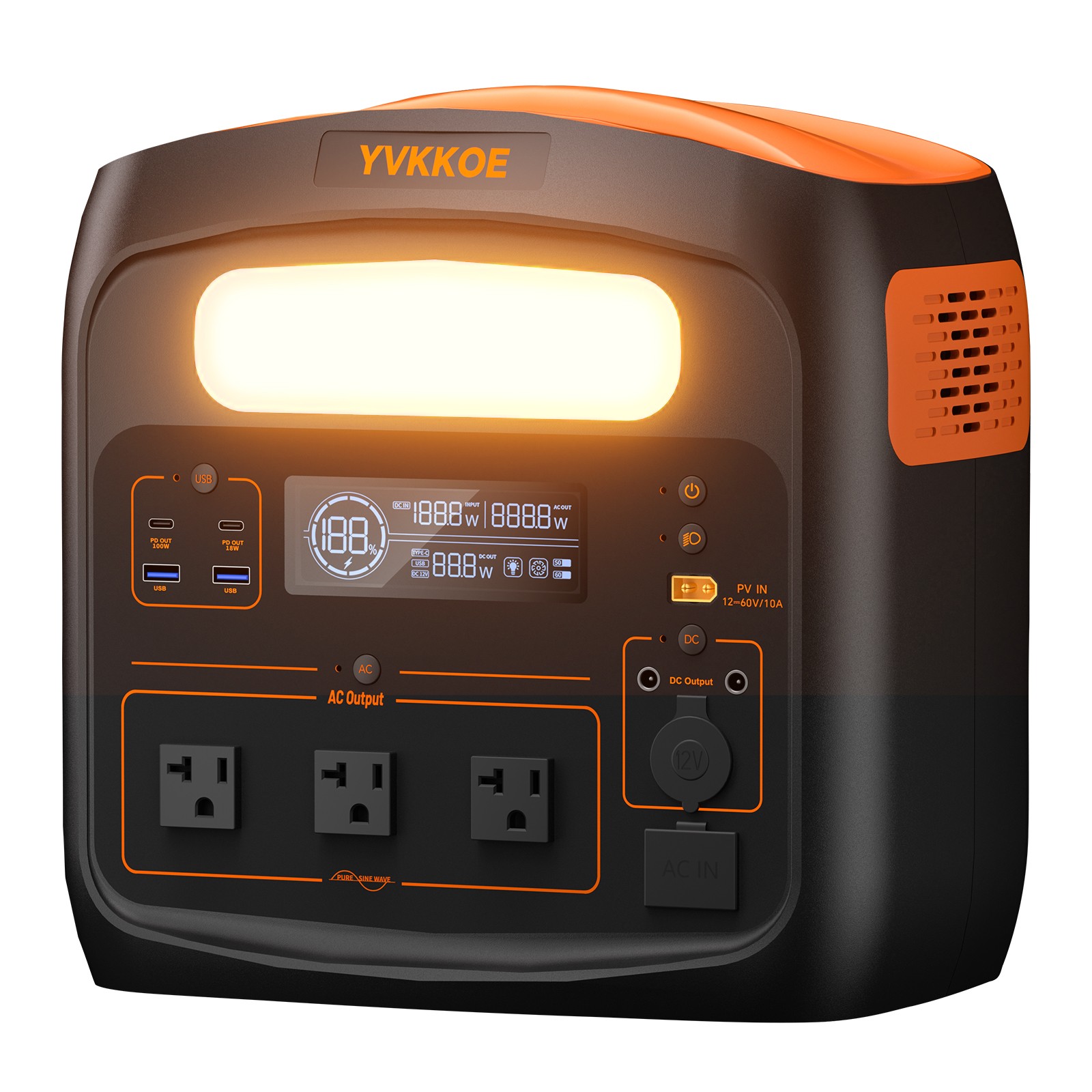 YVKKOE 1800W 1024Wh Solar Portable Power Station LFP for Outdoors