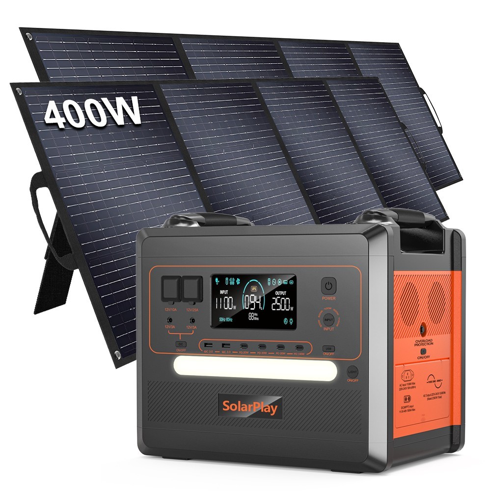 SolarPlay 2500W Power Station 2304Wh Solar Generator With 2Pcs 400W Solar Panel