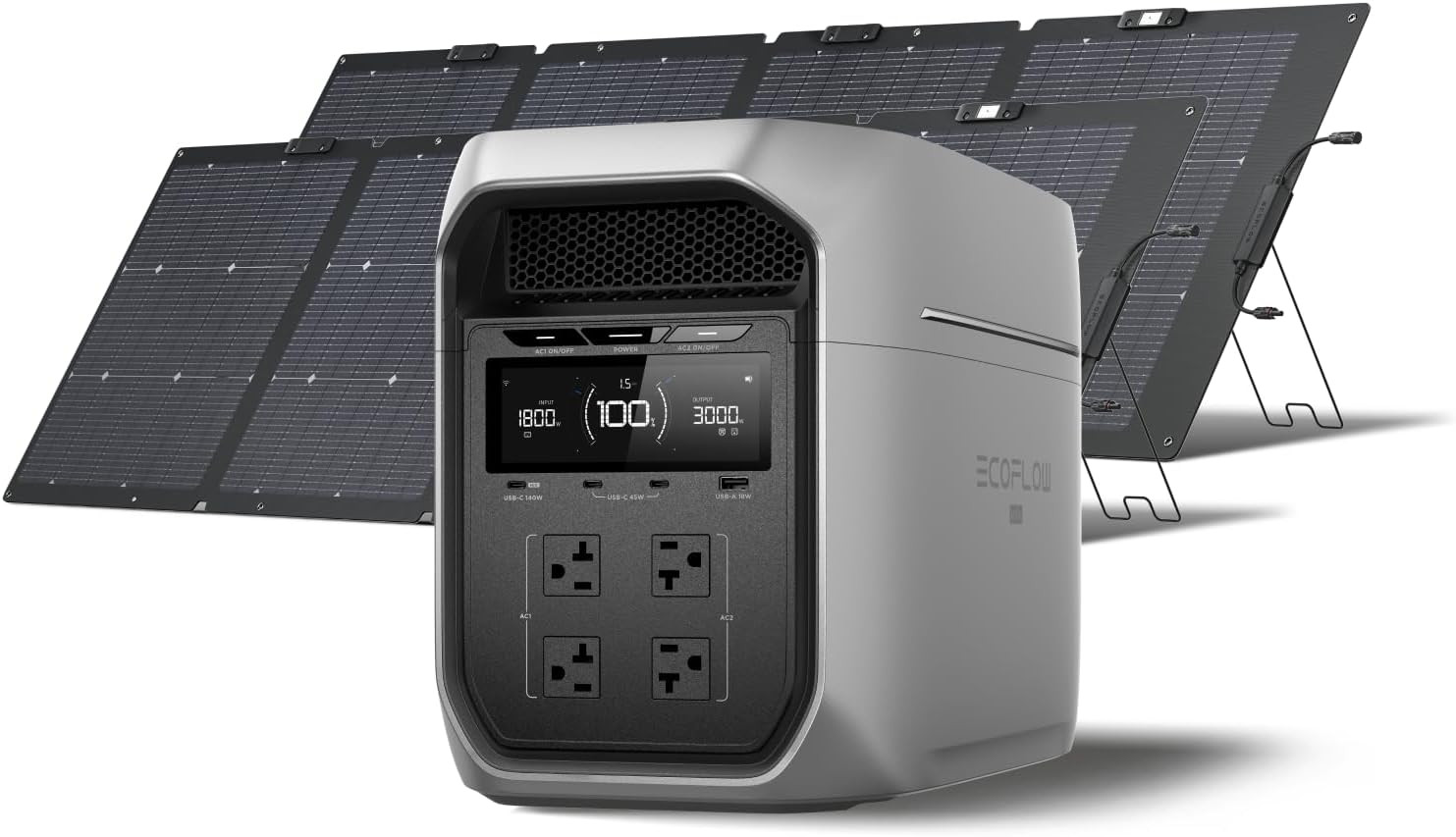 EF Portable Power Station DELTA 3 MAX plus with 2X220W Solar Panel, 3000W Max O