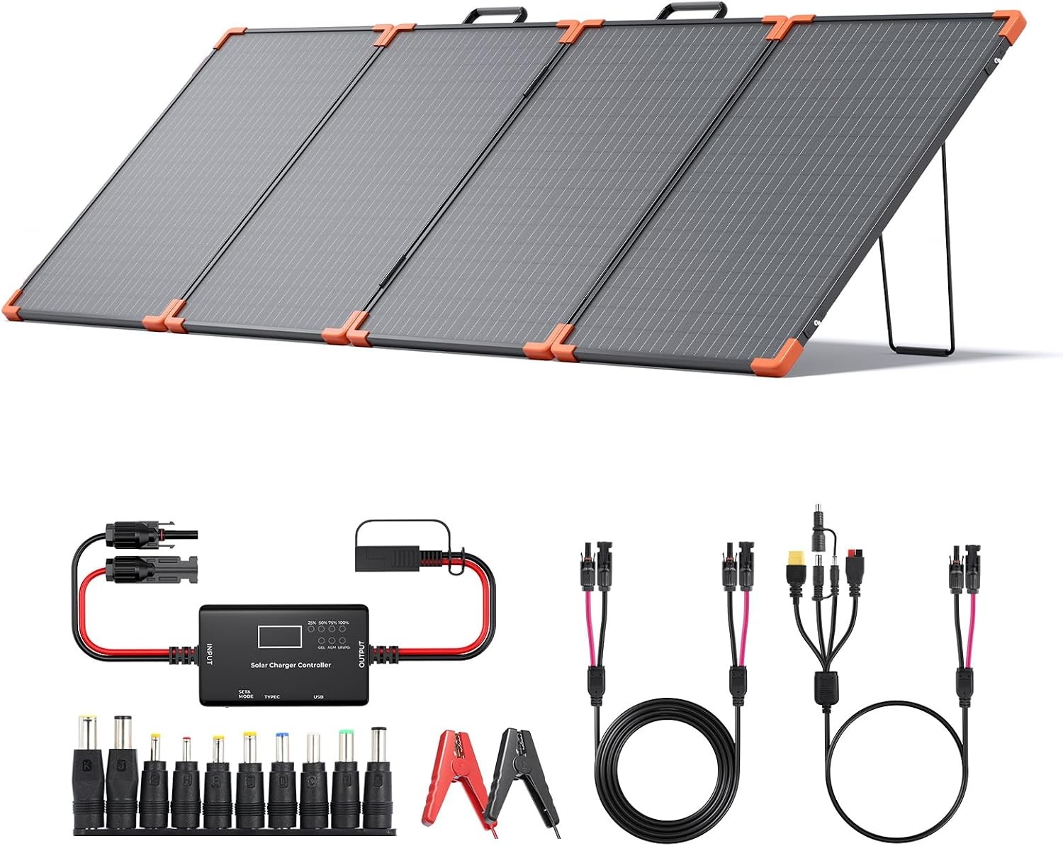 200W Portable Solar Panel (Tempered Glass),Heavy-Duty Foldable Mono Solar