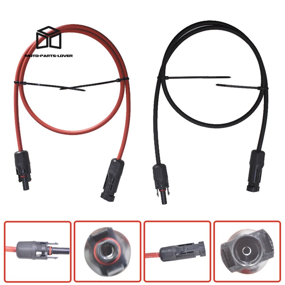 1 Pair 10 AWG Solar Panel Extension Cable Wire Connector 3 Feet Black + Red