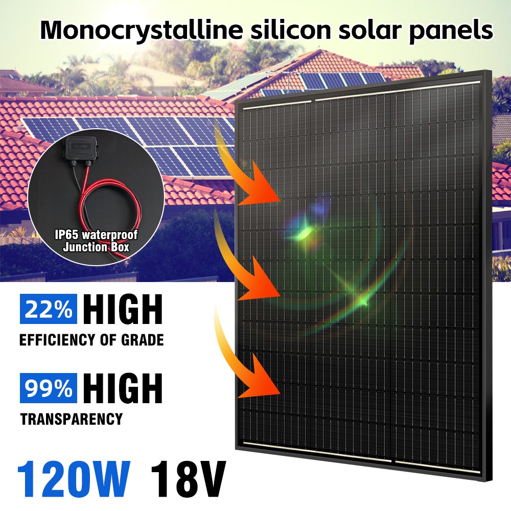 120 Watt 18V Solar Panel 22% High Efficiency Monocrystalline PV Modules for RV