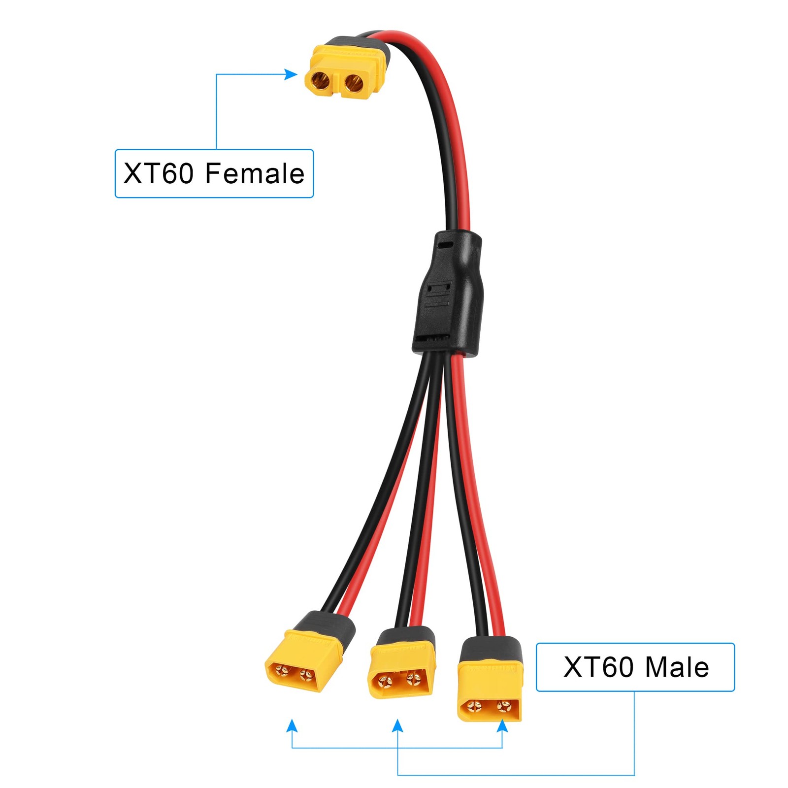 XT60 Splitter Extension Cable 1 Female to 3 Male Connector Adapter,12AWG XT60