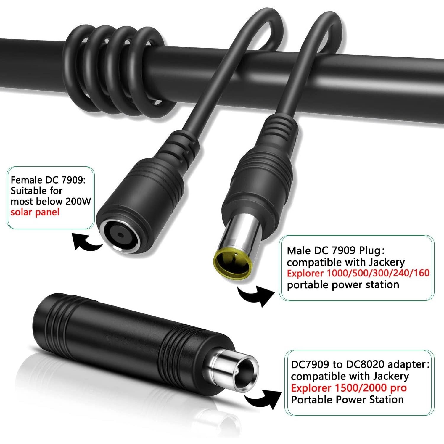 Extension Cable 20Ft 14AWG with DC7909 to DC8020 Adapter for Power Stations