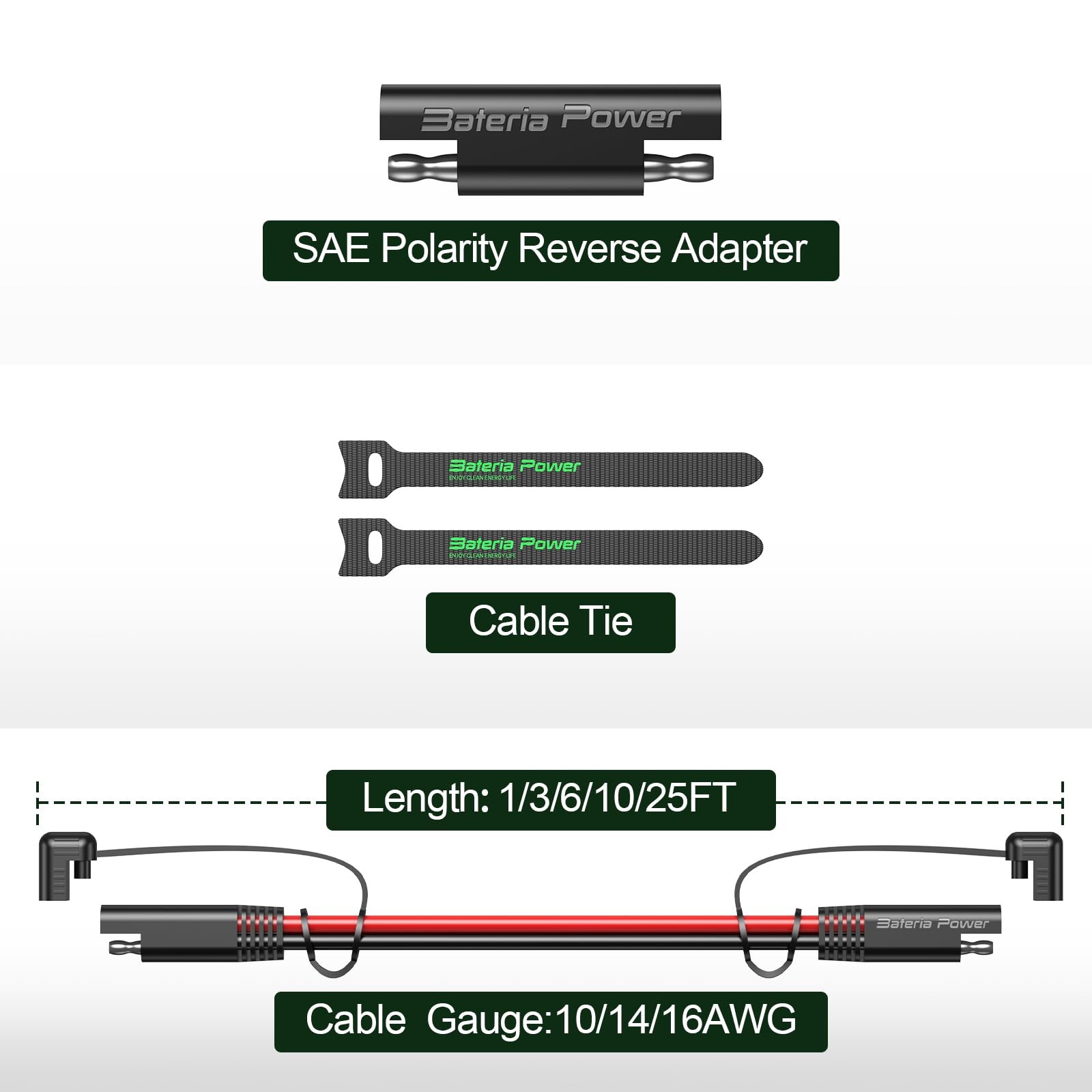 10AWG 6FT SAE Extension Cable, SAE to SAE Quick Disconnect Wire Harness,SAE C…