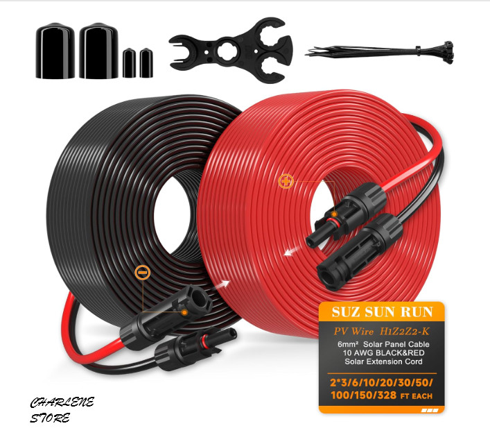 10AWG Solar Extension Cable 50FT Red & Black w/ MC4 Connectors