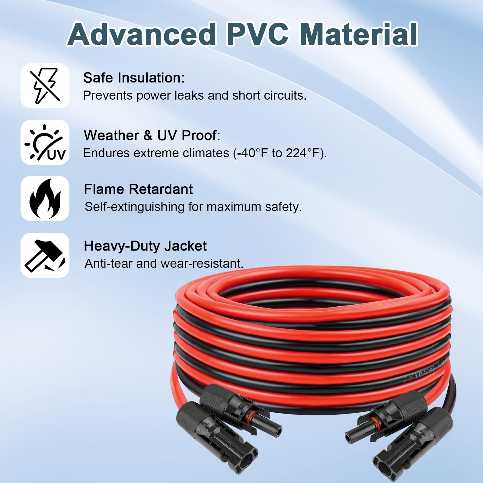 YDDECW 10AWG 15FT Solar Extension Cable Red Black