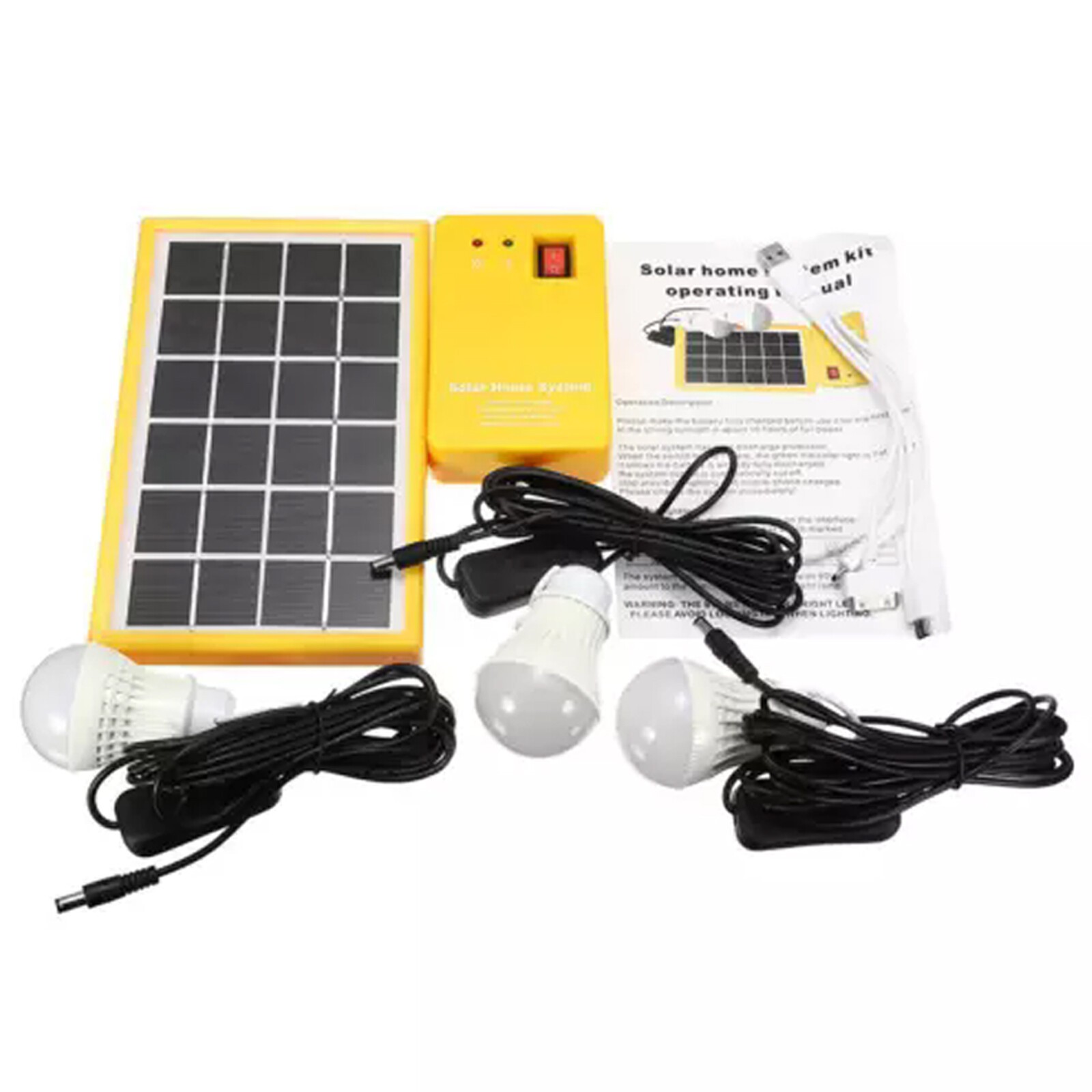 Portable Solar Light Kit 5V Usb 3 Led Bulbs Home Emergency Power System