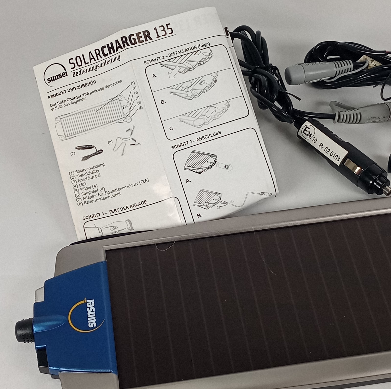 Sunsei SolarCharger 135 SE-135 Solar Battery Maintainer Panel w/ Manual & Cables
