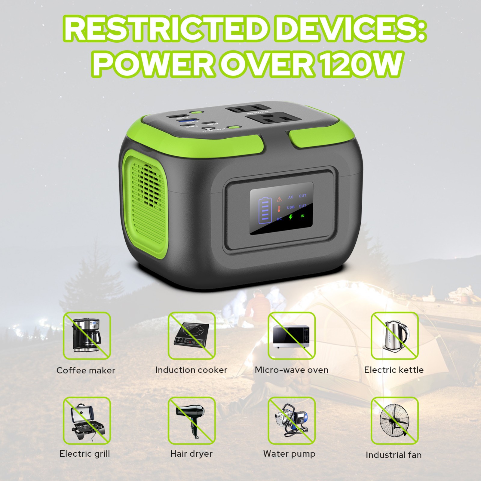 Portable Power Station 110V 120W AC/DC Solar Generator Storage Energy Power Bank