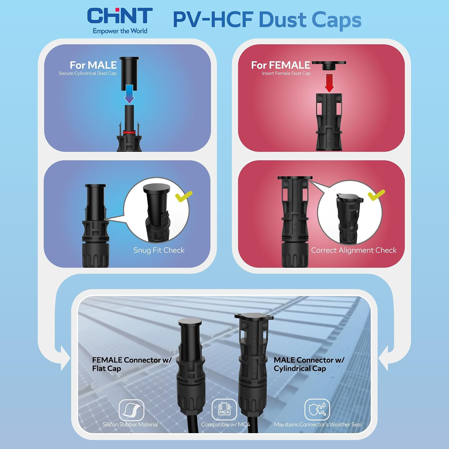 10 Pairs Solar Connector Caps, Waterproof Dust Covers for MC-4 Solar Connectors