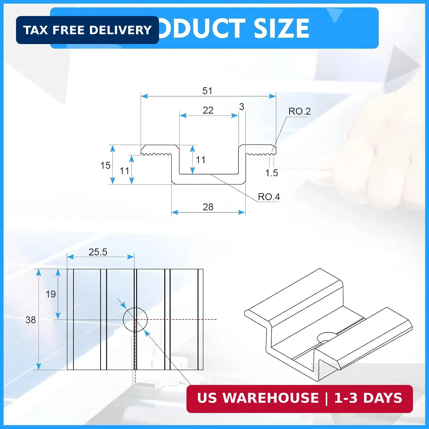 12 Pack Solar Panel Mid Clamps 1.06 Inch Solar Panel Bracket Aluminium Mounting