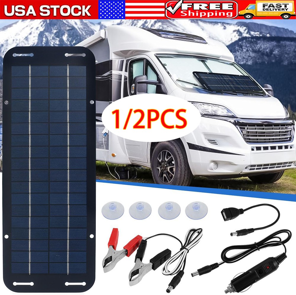 30W Solar Panel 12V Trickle Charger Battery Charger Kit Maintainer Boat Car RV