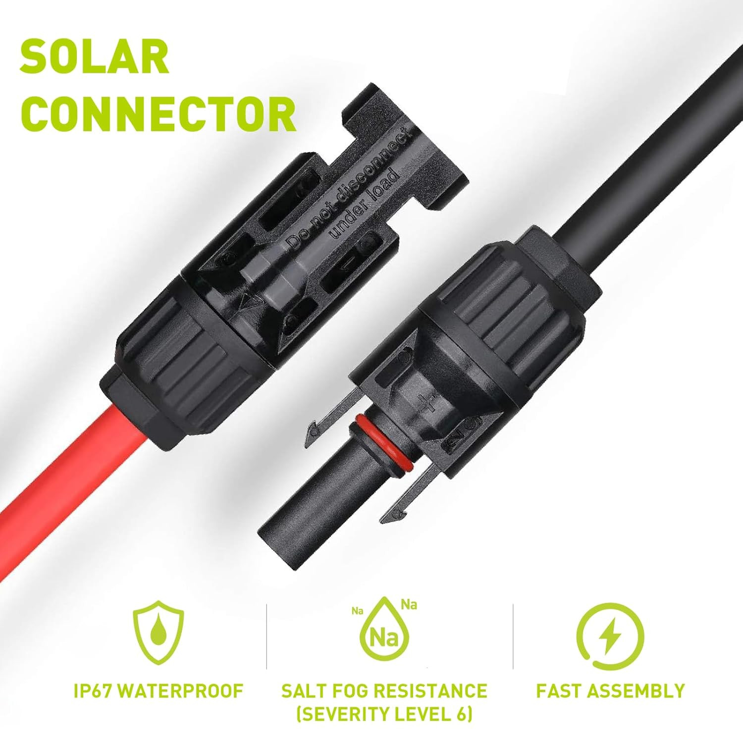 20FT 10AWG Solar Panel Extension Cable 30A/1000V DC, Compatible Quick Connectors