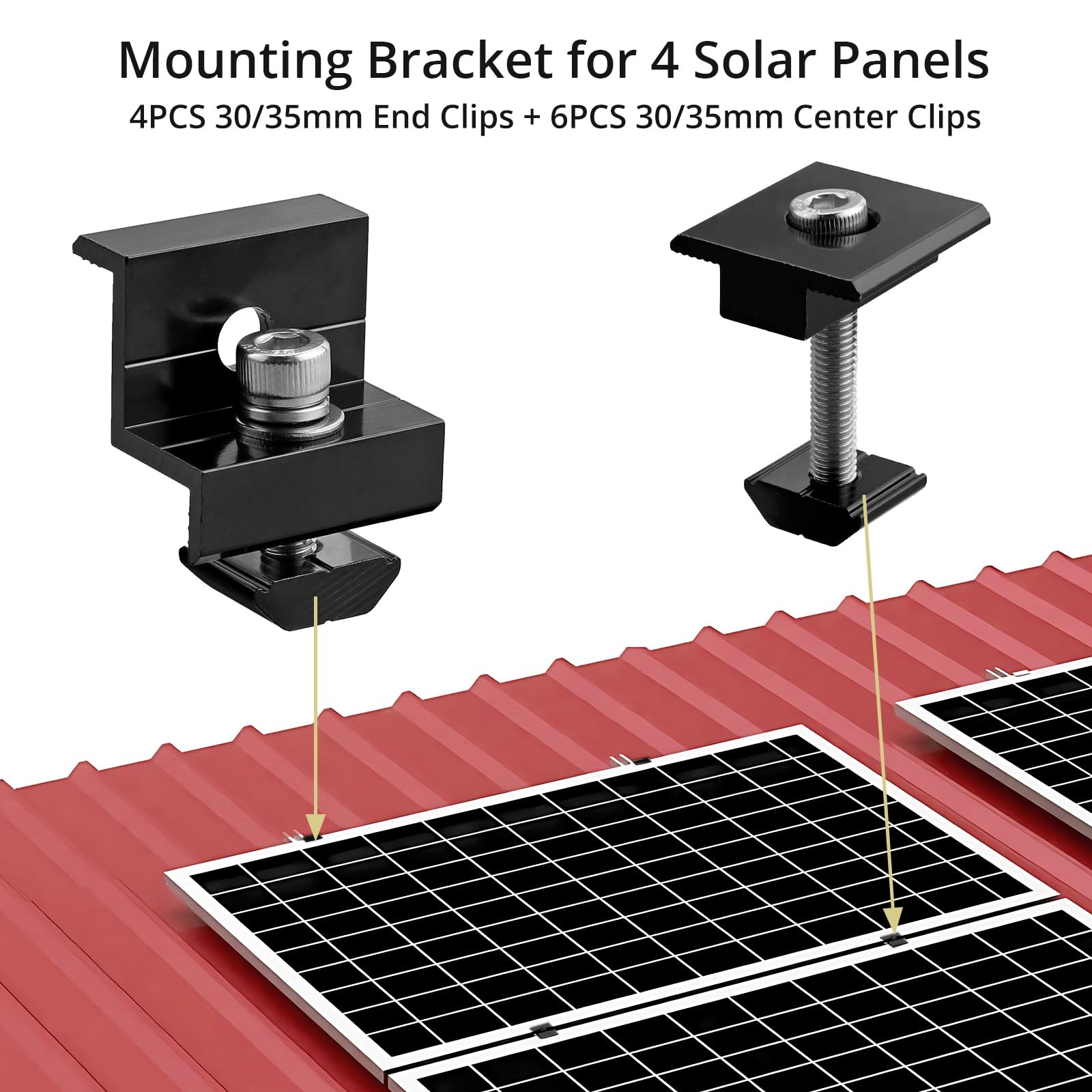 10 PCS Solar Panels Brackets 30mm/35mm, Aluminium 6 x T-Shaped Mid Clamps + 4…
