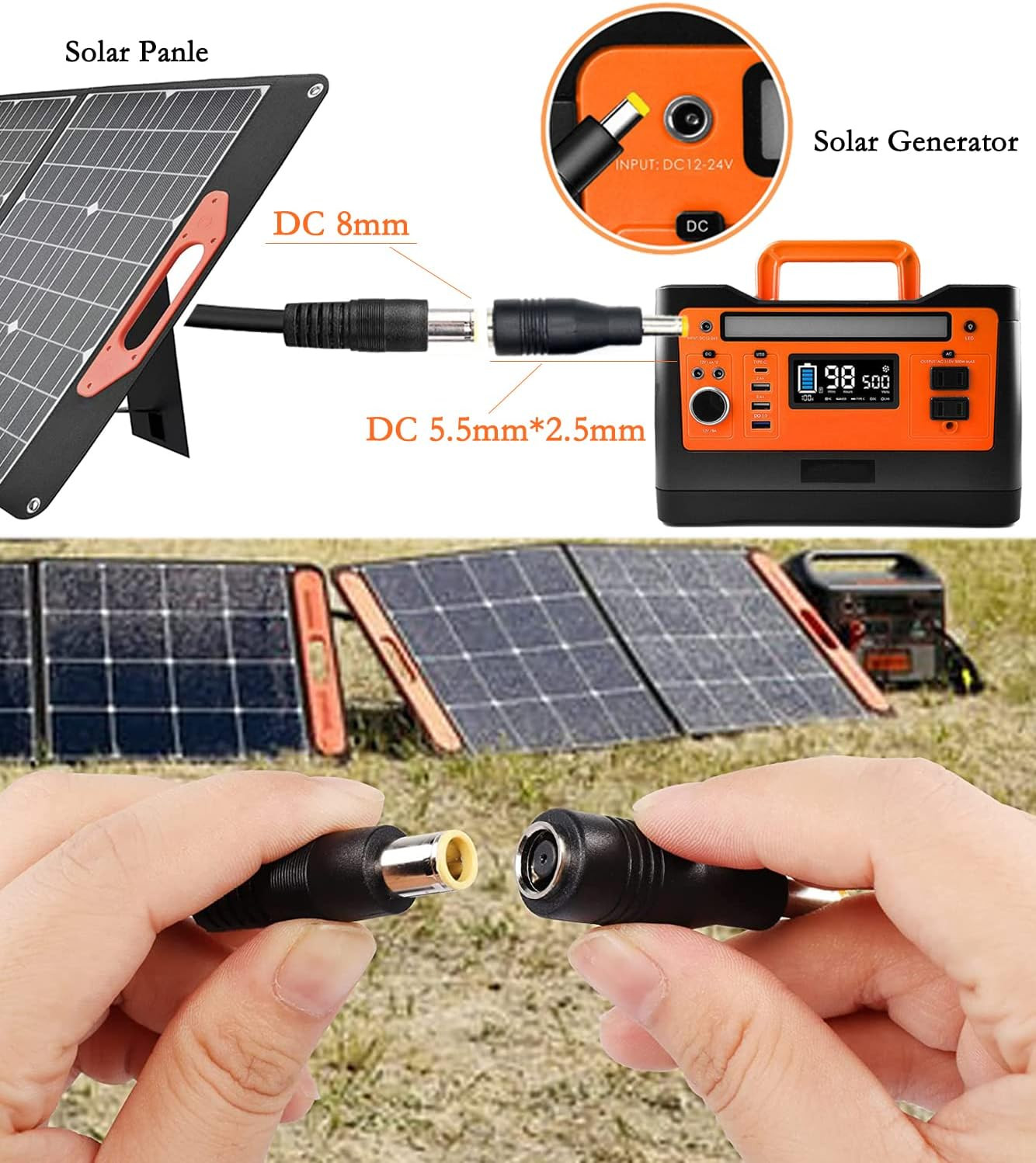 Solar Panel Adapter, DC7909 Female to DC5525 Male Connector, 8Mm to 5.5Mm…