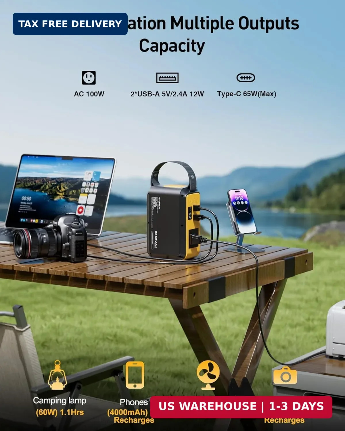 VTOMAN Jump 100 Portable Power Station, Solar Generator LiFePO4 Battery Power St