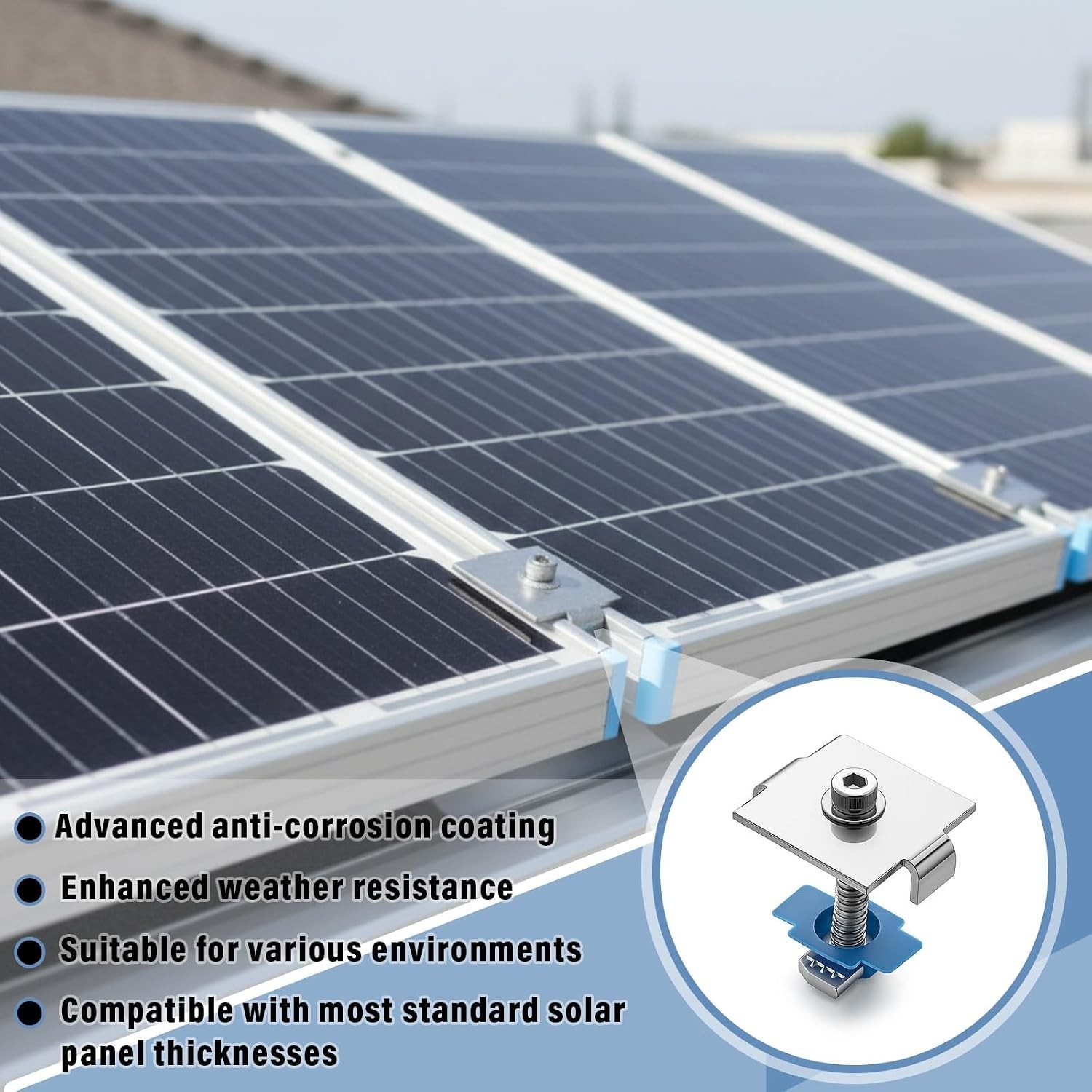 10 Pcs Solar Panel Mid Clamps for 1-5/8 Inch Steel Strut Channel, Solar Panel…