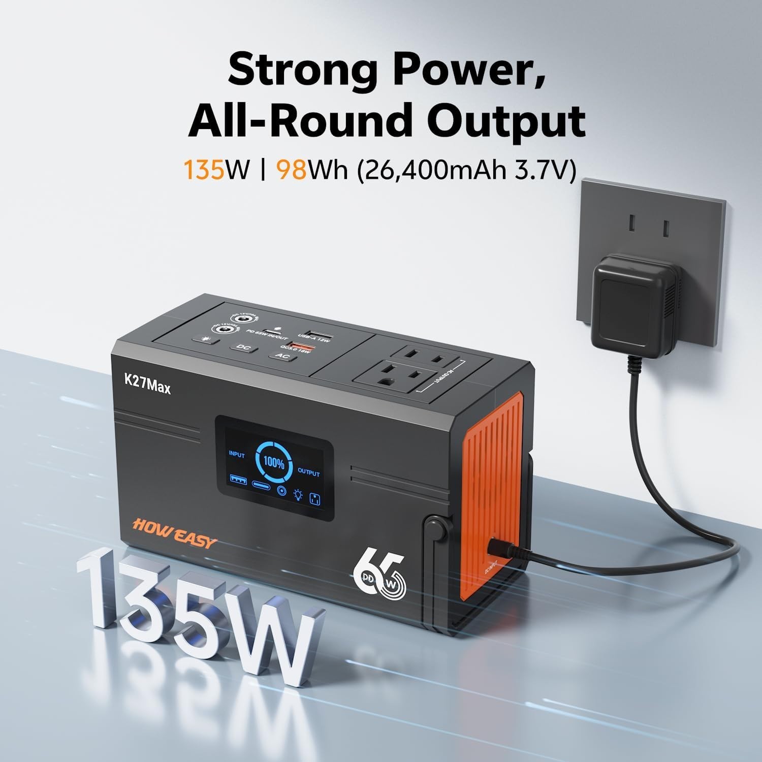 Portable Power Station 135W Solar Generator – 98Wh Lithium Battery, 2 AC Outlets