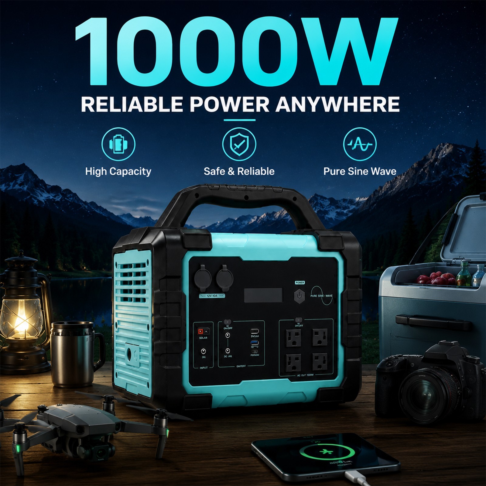 1000W 1024Wh Anderson Input Power Station Pure Sine Wave Solar Generator