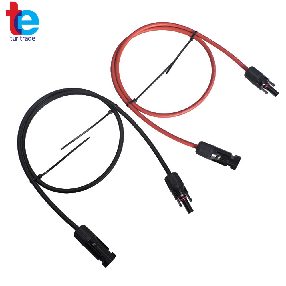 1 Pair 3 Feet Solar Panel Extension Cable Wire Connector Black + Red 10 AWG