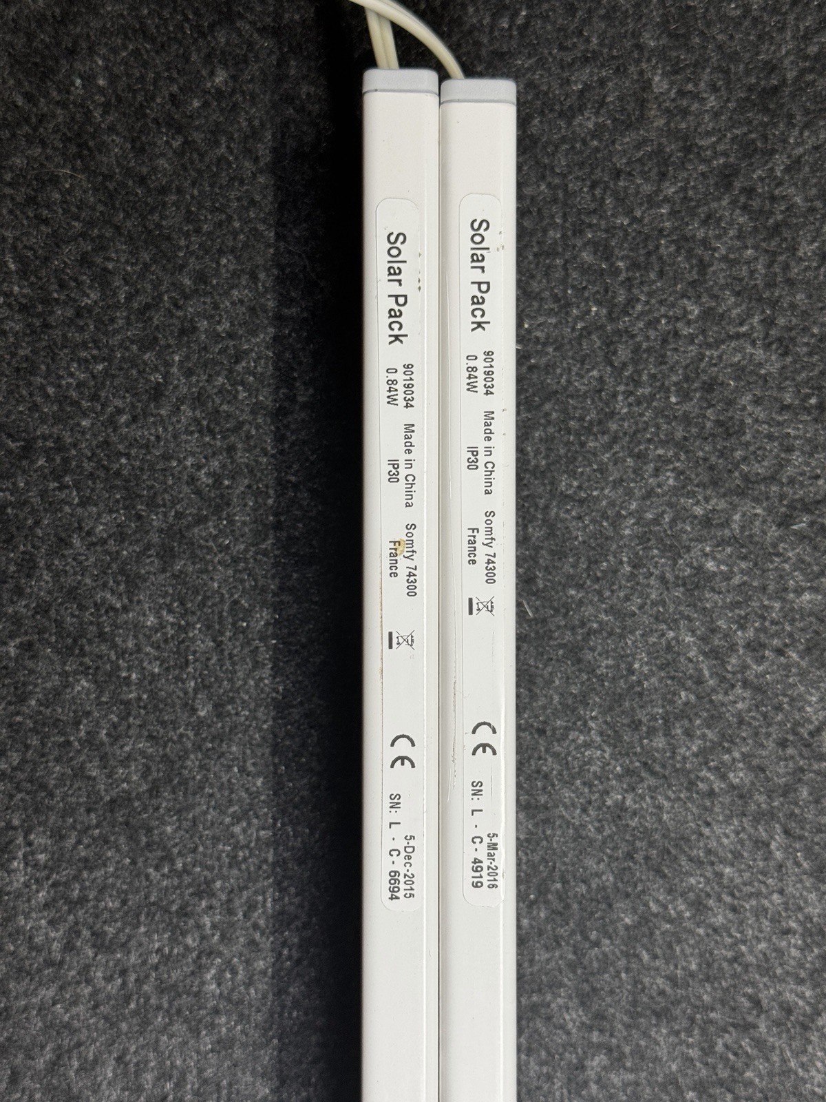 Two (2X) Somfy Wirefree li-ion SOLAR PANEL 74300 2-Pin