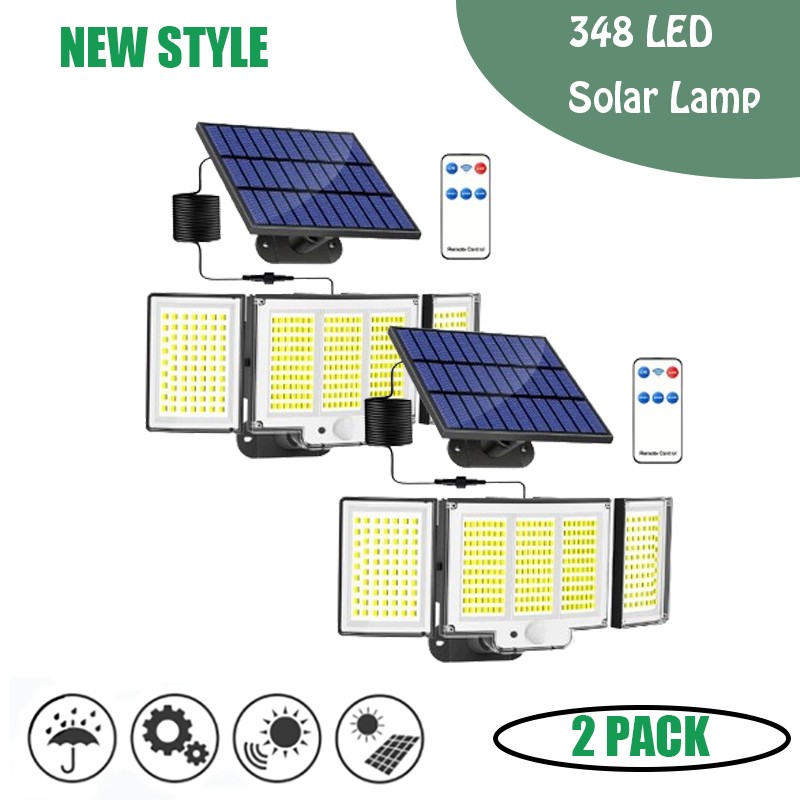 1,2 Pack Solar Lights Outdoor 348 LED Motion Sensor Lights With Remote Control