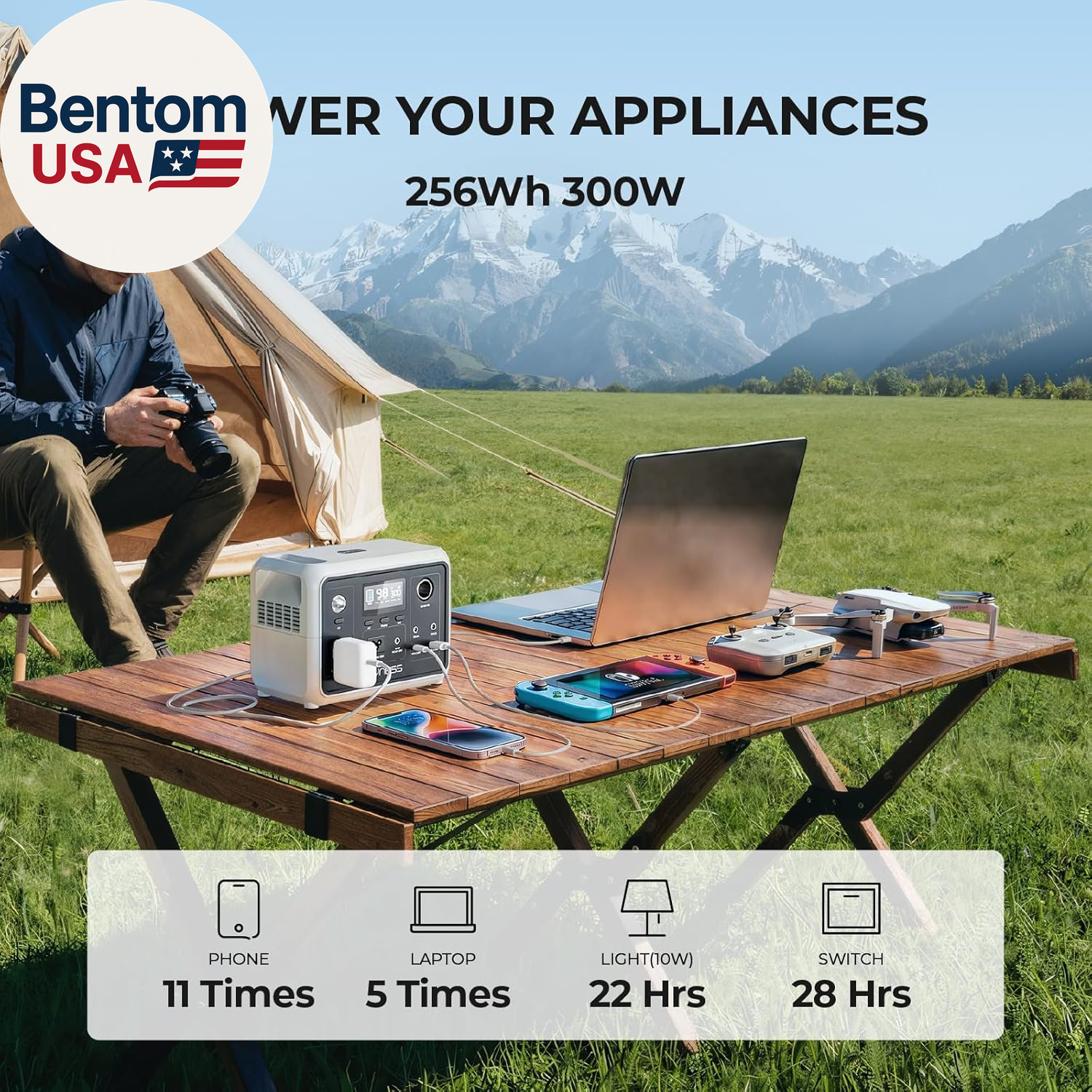 Portable Power Station 300W, 256Wh Solar Generator with 110V Pure Sine Wave AC O