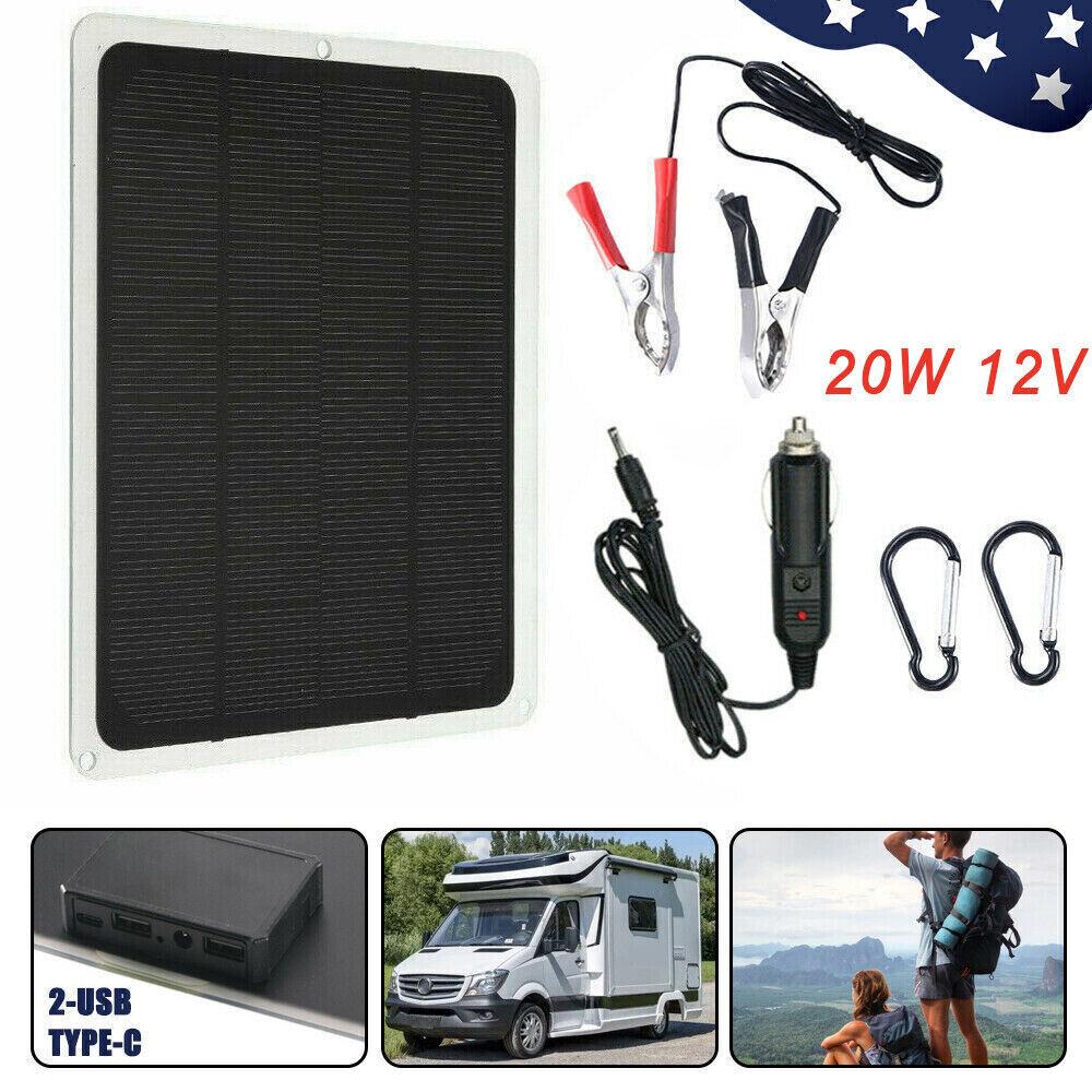 20W Solar Panel 12V Battery Charger Power Supply Maintainer Marine Boat RV Car
