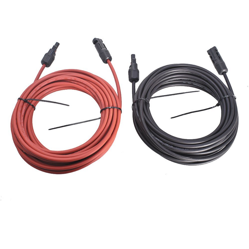 LABLT 1 Pair Black + Red Solar Panel Extension Cable Wire Connector 12/10 AWG